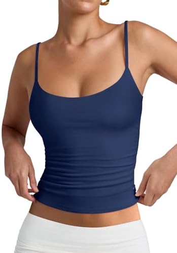 PINKMSTYLE Women's Basic Double Lined Scoop Neck Tank Tops Adjustable Cami Tank Summer Sleeveless Tops
