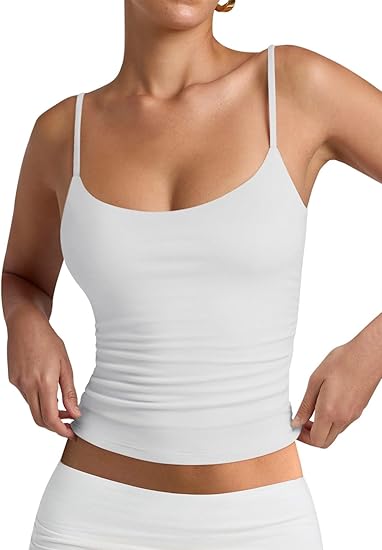 PINKMSTYLE Women's Basic Double Lined Scoop Neck Tank Tops Adjustable Cami Tank Summer Sleeveless Tops