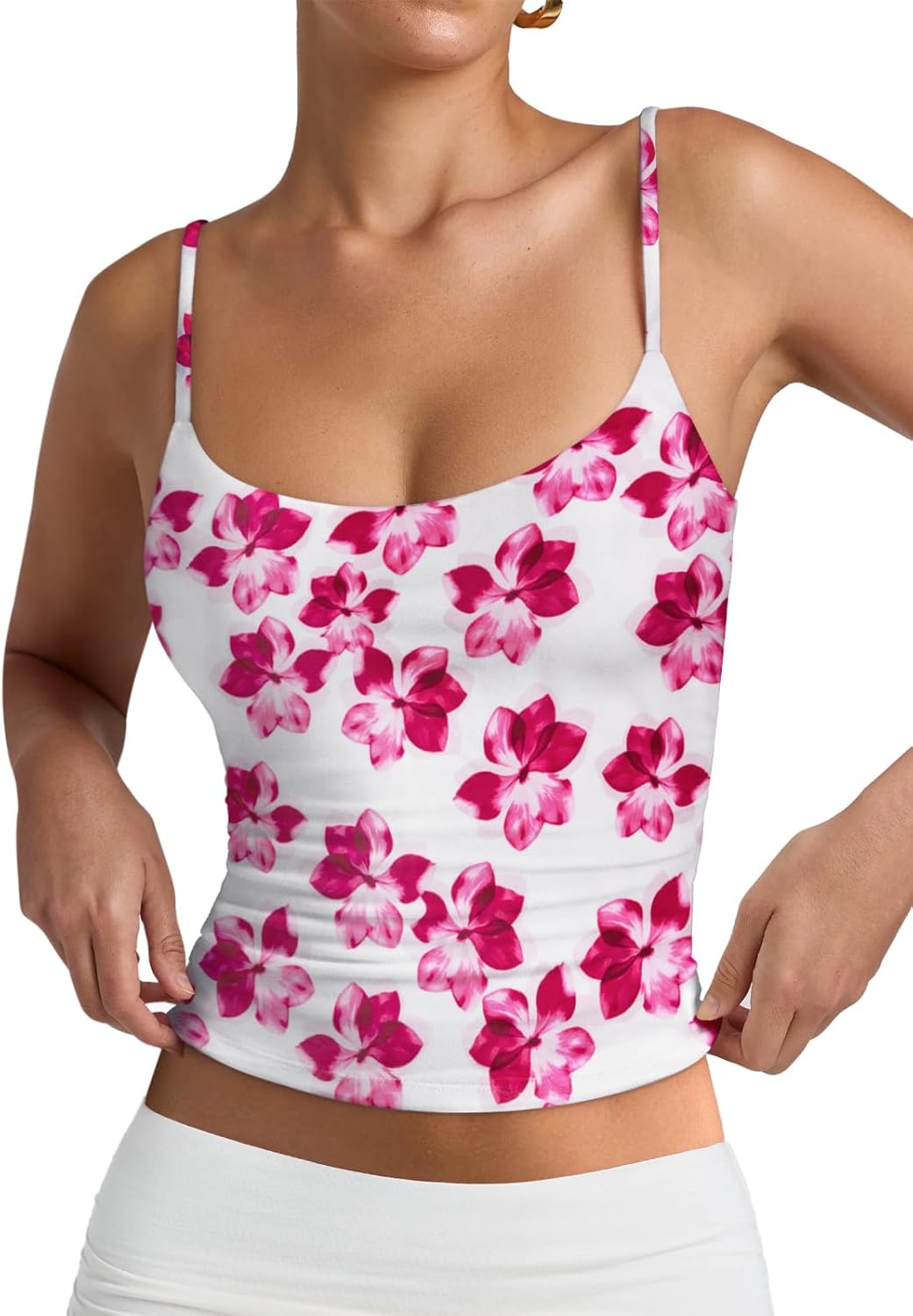 PINKMSTYLE Women's Basic Double Lined Scoop Neck Tank Tops Adjustable Cami Tank Summer Sleeveless Tops