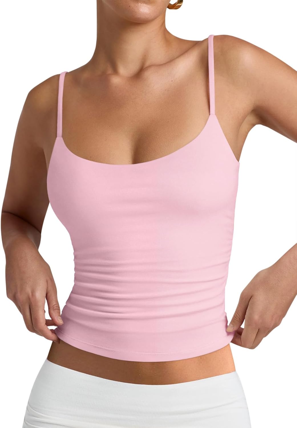PINKMSTYLE Women's Basic Double Lined Scoop Neck Tank Tops Adjustable Cami Tank Summer Sleeveless Tops